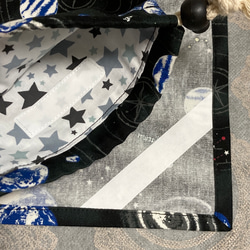 給食袋　二枚仕立て　ランチマット　ナフキン　35✖️45 男の子　宇宙　コスモ　黒　ブラック　ネームテープ付き 2枚目の画像