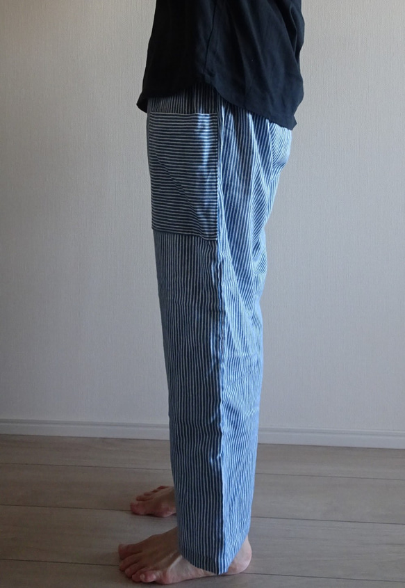 デニム風ダブルガーゼのルームパンツ （ストーンウォッシュ）ポケット付き 3枚目の画像