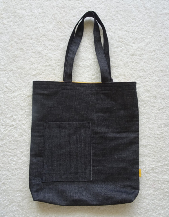 児島ブラックデニムのシンプルトート（中）うろこ柄 トート