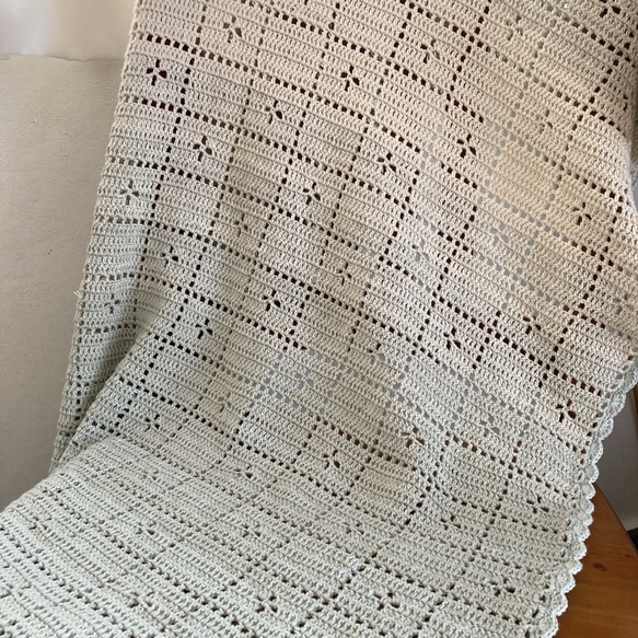 〈送料込〉グラデーションの糸で編んだ小花模様のブランケット 膝掛け 手編み ブランケット ベビーブランケット 7枚目の画像