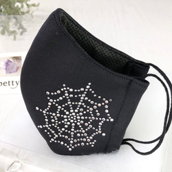 残りわずか☆キラキラスパイダー柄黒マスク　ビジュー/ラインストーン/エレガント　上質ポリエステル 10枚目の画像