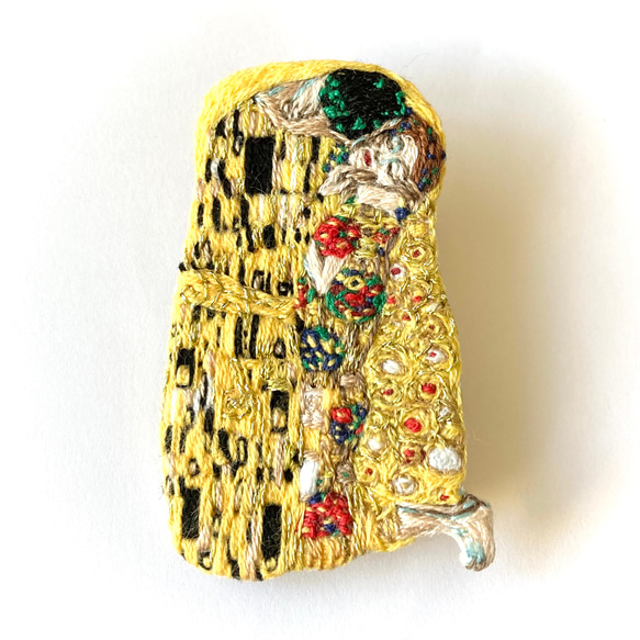 えりちんさまオーダー品】クリムト「接吻」手刺繍ブローチ ブローチ 