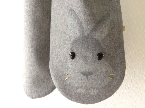 暖かItary製ウール 隠れウサギマフラー 2枚目の画像