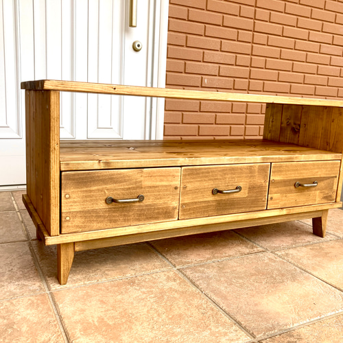 直接引き取りお値下げ可高級木材檜で作ったアンティークで男前なテレビ台