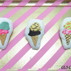 【刺繍】アイスクリームのブローチ（ライム） 4枚目の画像