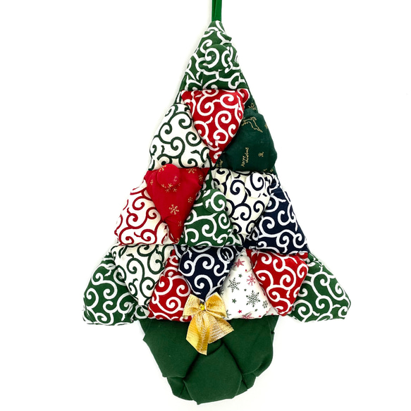 【送料無料】和柄《唐草模様》のパッチワーク クリスマスツリー 2枚目の画像