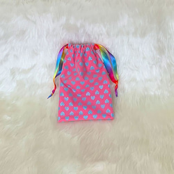 キラキラハートの巾着ポーチ（キラキラ♡/pink）② 2枚目の画像