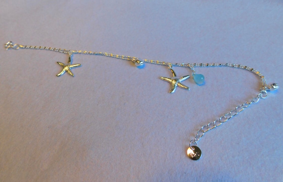 《 SeaBlue anklet 》〜海星と海の雫 silver925〜 4枚目の画像