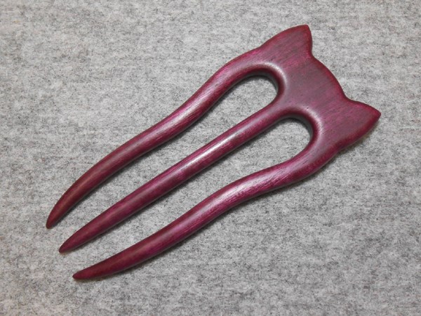 ヘアーフォーク（かんざし）猫型ヘッド３プロング　ストレートタイプ