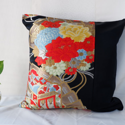 2176 豪華刺繍の袋帯で作った正絹クッションカバー2枚セット