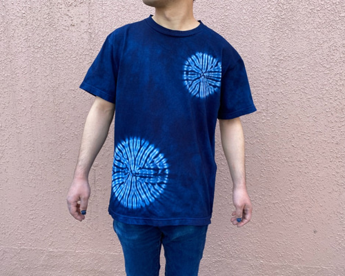 Tシャツ 藍染め ピマ天竺 半袖 巻き上げ絞り　根巻き絞り 本藍 HUKU-10 女性用FREE Tシャツ 藍染め ピマ天竺 半袖 巻き上げ絞り 根巻き絞り 本藍