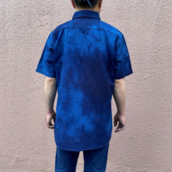 2021年定番！大特価！藍染めオックスフォード半袖Yシャツ 濃淡染め 男女兼用 2枚目の画像