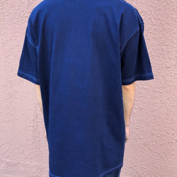 オールシーズンに活躍！『２０２０新作柄』藍染め厚地Tシャツ XLサイズ 藍格子柄 男女兼用『一点物』 3枚目の画像