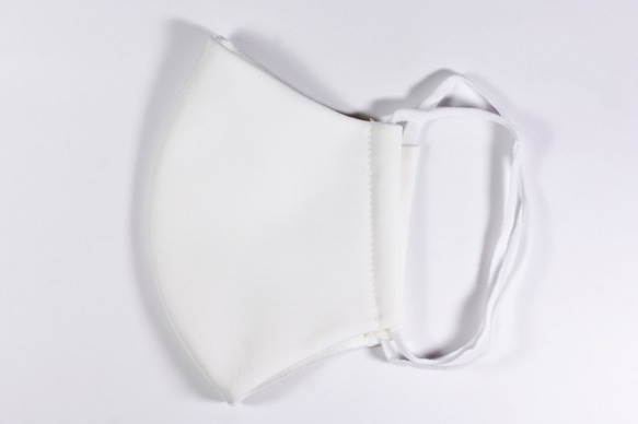 女性用 立体マスク [ホワイト/ステッチ入り] ニットxコットン 3枚目の画像