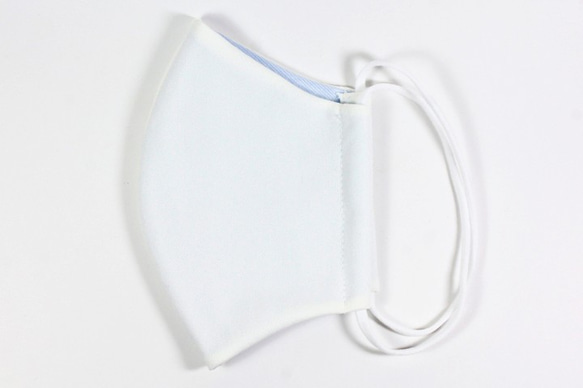男性用 立体マスク [ホワイト/裏地ブルー] ニットxコットン 3枚目の画像