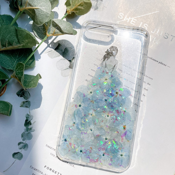 水色ののドレス 全機種対応スマホケース人気押し花ケース