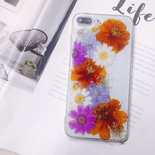 ゆページ⭐︎押し花ケース 押し花ケースに文字入れ可能！iPhone全機種対応 galaxyケース