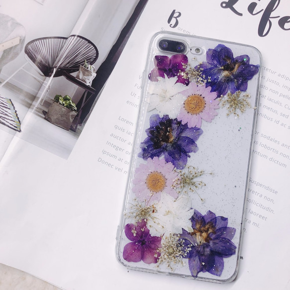 紫陽花と桜 押し花ケース 全機種対応人気スマホケースiPhone14pro/15 