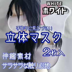 【送料無料】ストレッチ立体マスク２枚　白　ホワイト　無地　伸縮性あり　立体裁断　布マスク　ハンドメイドマスク　化学繊維 1枚目の画像