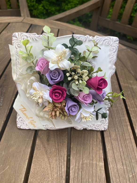 専用】クレイフラワー❁バスケット型壁掛けフラワーアレンジ