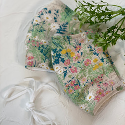 夏仕様‼︎■レギュラーサイズ■お花畑リネンとガーゼの立体マスク■涼しい花柄マスク■ 4枚目の画像