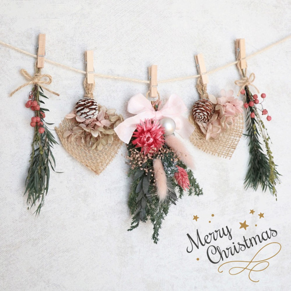 クリスマスガーランド◇ドライフラワースワッグ ピンク ガーランド