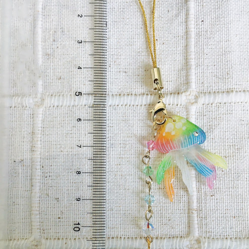 美品  レインボークラゲストラップ(ゴールドver) 携帯ストラップ あめ ストラップ