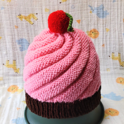 【送料無料】＊ニット帽子＊子ども用　カップケーキ pink 1枚目の画像