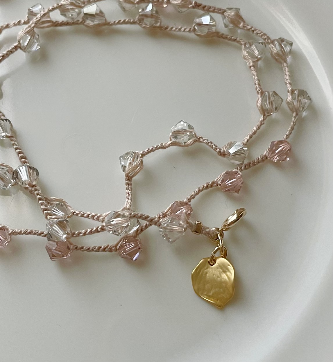 No.201_『ローズ&クリア』スワロフスキービーズ　55cm 2wayアクセサリー