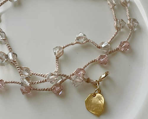 No.201_『ローズ&クリア』スワロフスキービーズ 55cm 2wayアクセサリー  