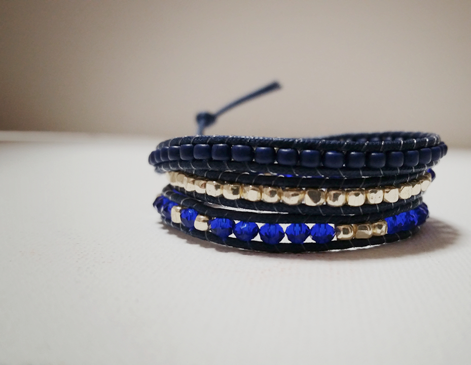 No.107_【Blue×Blue×Silver】 3連ラップブレス