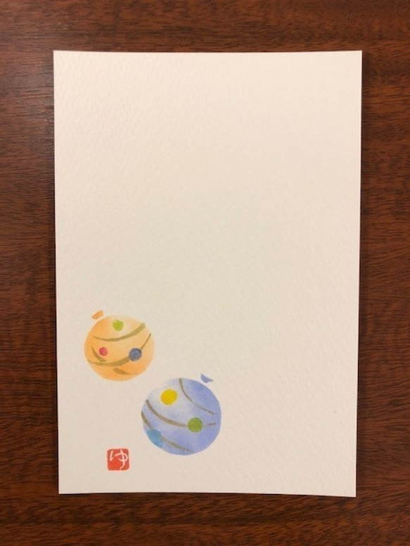 ポストカード　ステンシル　夏シリーズ　夏まつりと水ヨーヨー 2枚目の画像