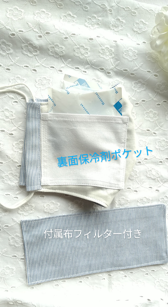 【夏】冷やせる保冷剤ポケット付き オールシーズンマスク 布フィルター付属  ノーズワイヤーポケットOP　L、Mサイズ 1枚目の画像