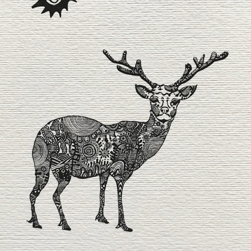 線画イラスト 動物シリーズ ポストカードセット②（シカ