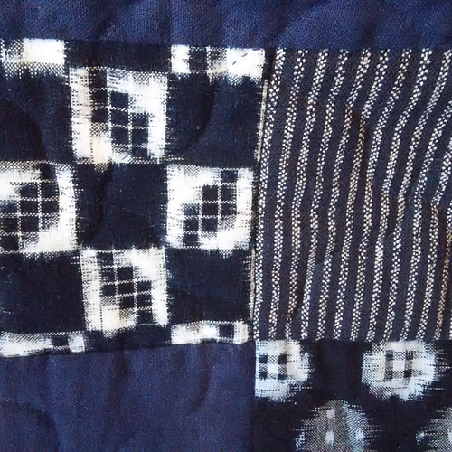 藍染、絣パッチワーク 竹ハンドル バッグ トートバッグ すみれ工房