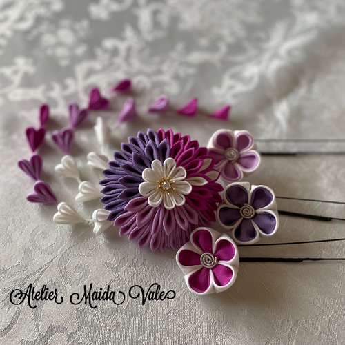 鮮やかなお色目のつまみ細工の髪飾り かんざし maidavale 通販 9671369