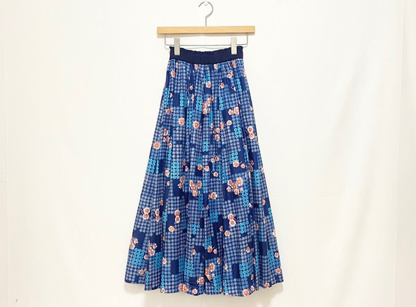 〈sold out〉レトロなブルーの花柄フレアスカート  ロングスカート 〚一点物〛 8枚目の画像