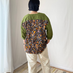 《一点物》ペイズリー×グリーン組み合わせ　エスニックな夏のシャツジャケット　ダブルブレストゆったりサイズ 4枚目の画像