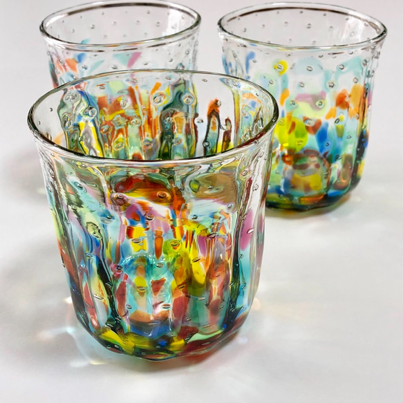 キラリ虹泡⑴　ロックグラス 2枚目の画像