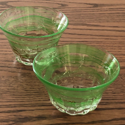 「Creema限定」緑彩箔器 2個セット／ガラス皿／ガラスボール／かき氷皿 2枚目の画像
