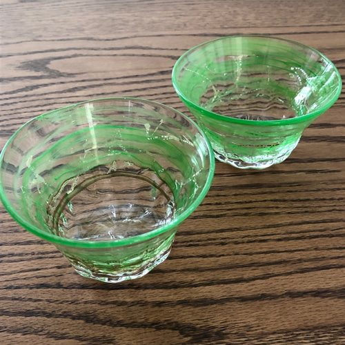 Creema限定」緑彩箔器 2個セット／ガラス皿／ガラスボール／かき氷皿 