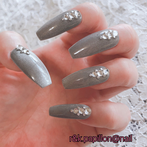 ネイルチップ グレー＆シルバーマグネットネイル ネイルチップ（つけ爪