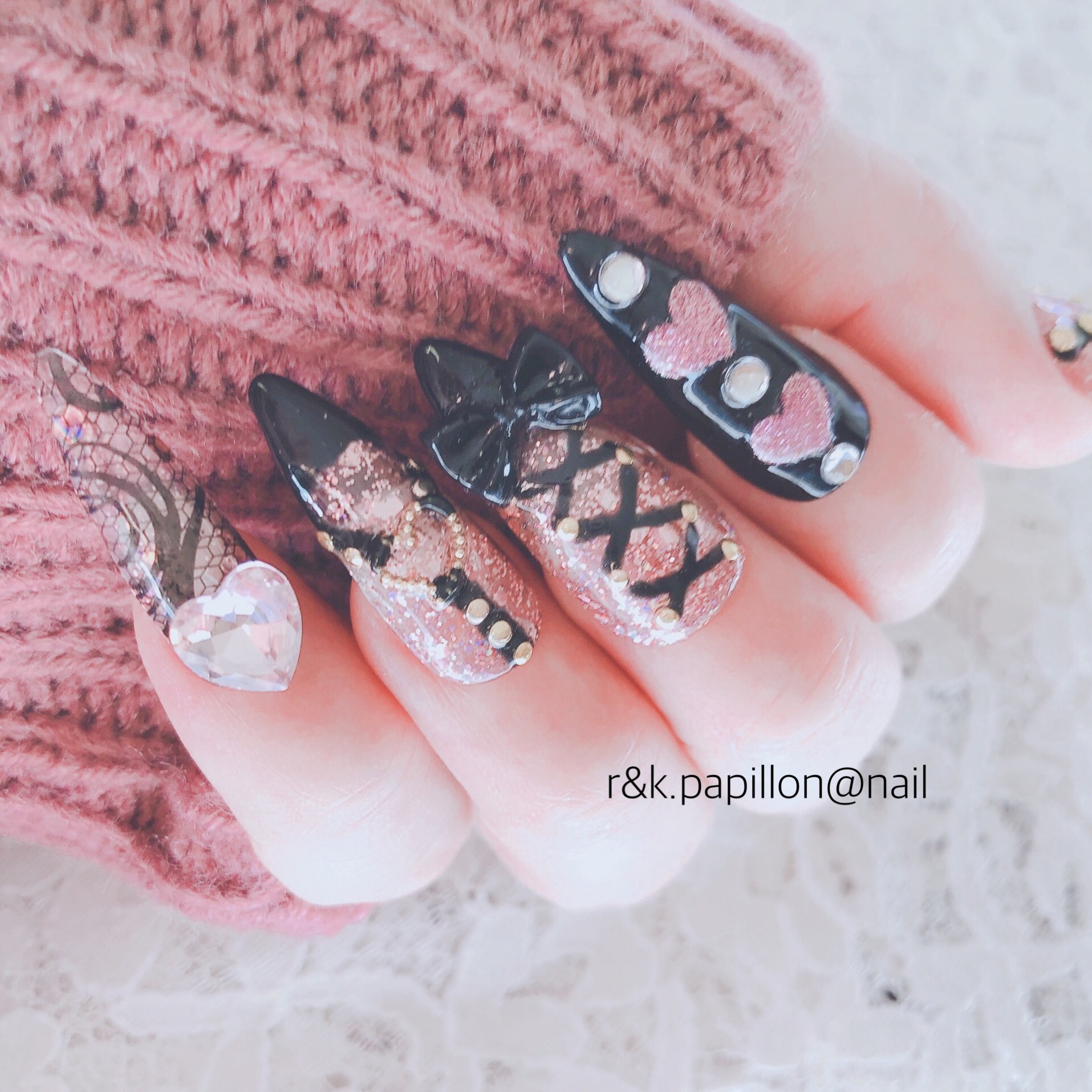 ネイルチップ　サイズオーダー　量産型　黒 地雷系　闇かわ　¥3150~ ネイルチップ 量産型ネイル 闇ネイル メンヘラネイル 地雷ネイル