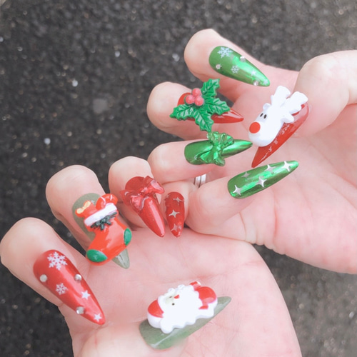 ネイルチップ クリスマスネイル(現品のみ)相手向きデザイン ネイル