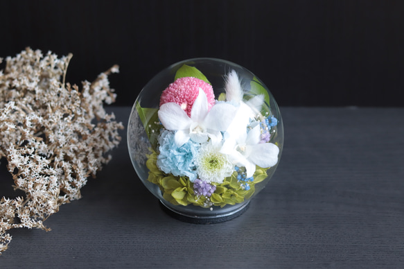 大切な方に贈る仏花～蘭とポンポンマム・ベビーブルー＊プリザーブドフラワー 10枚目の画像