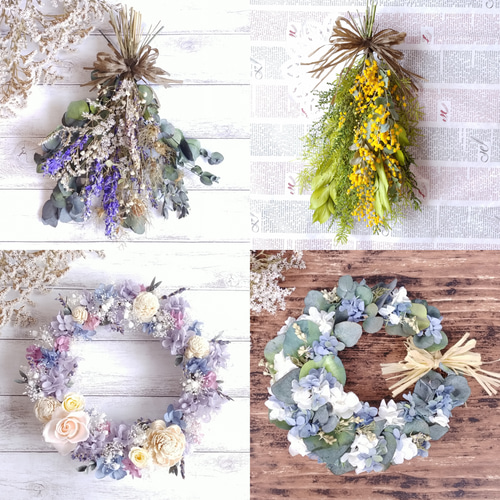 キャンドルケイトウ＆紅花のユーカリスワッグ＊プリザーブドフラワー