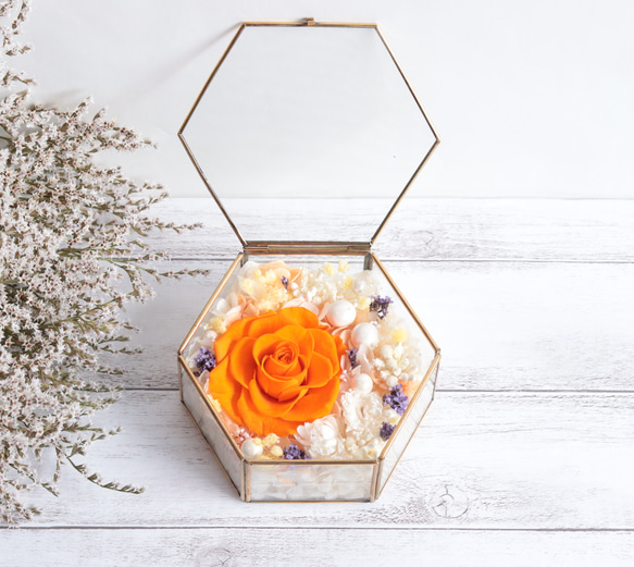一輪のバラのアンティークガラス＊ジュリアオレンジのリングピローＭサイズ 2枚目の画像