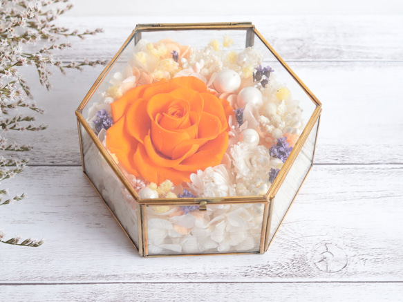 一輪のバラのアンティークガラス＊ジュリアオレンジのリングピローＭサイズ 4枚目の画像