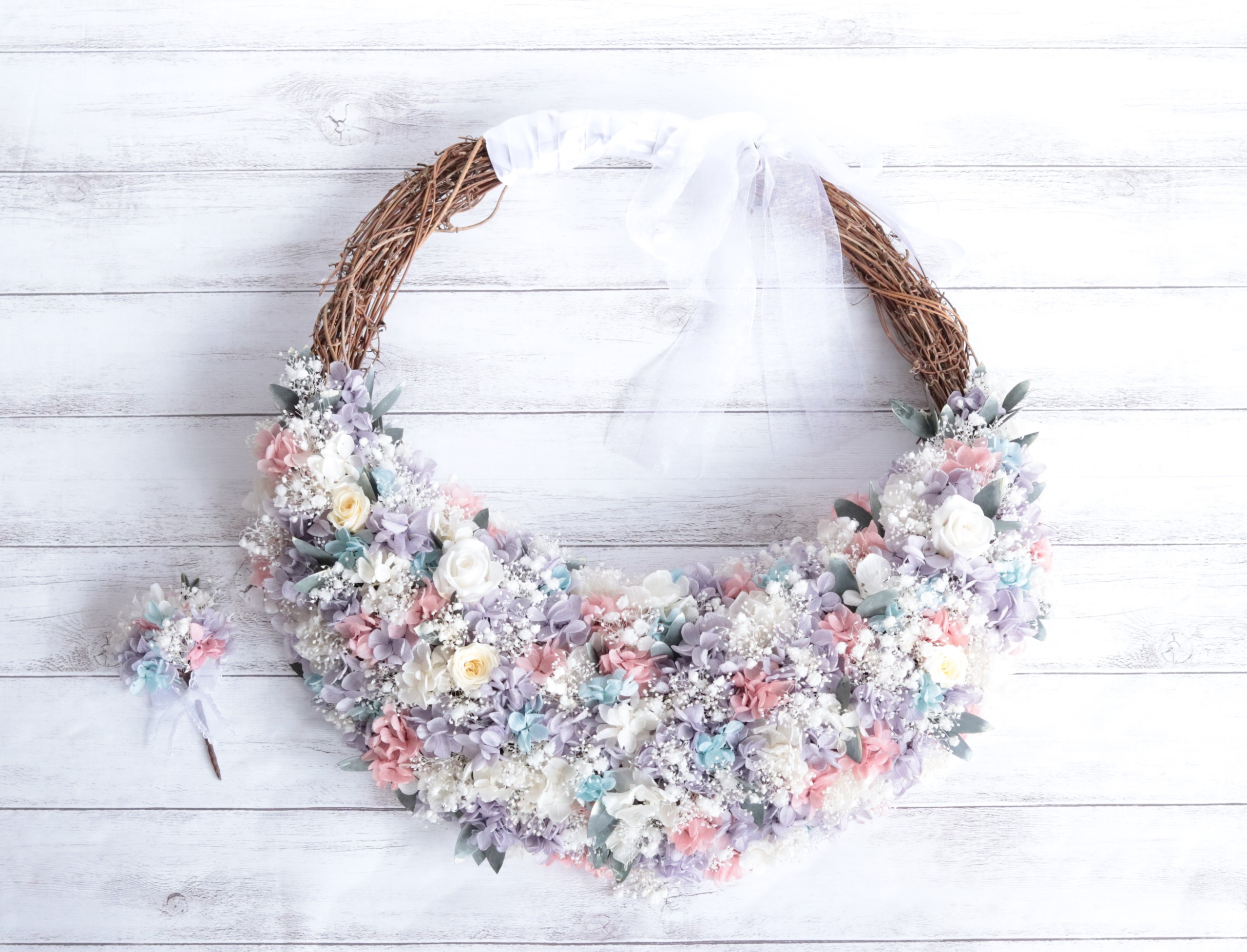 ナチュラルラベンダーの大きなリースブーケ(外径約50㎝)＊カラーオーダーＯＫ！＊プリザーブドフラワー