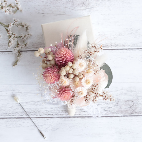小花ブーケコサージュ」ナチュラルピンク＊ブリザーブドフラワー